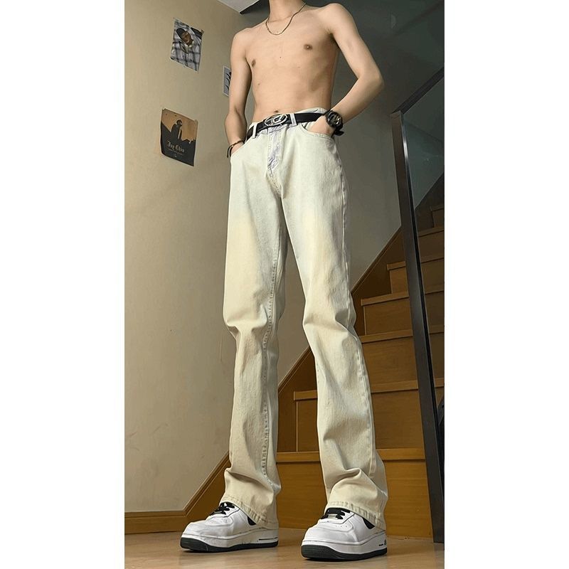 American High Street Yellow Mud Scimitar Jeans Men's Spring & Fall New Style Handsome Vibe Style Straight Micro-Flared Draped Pants