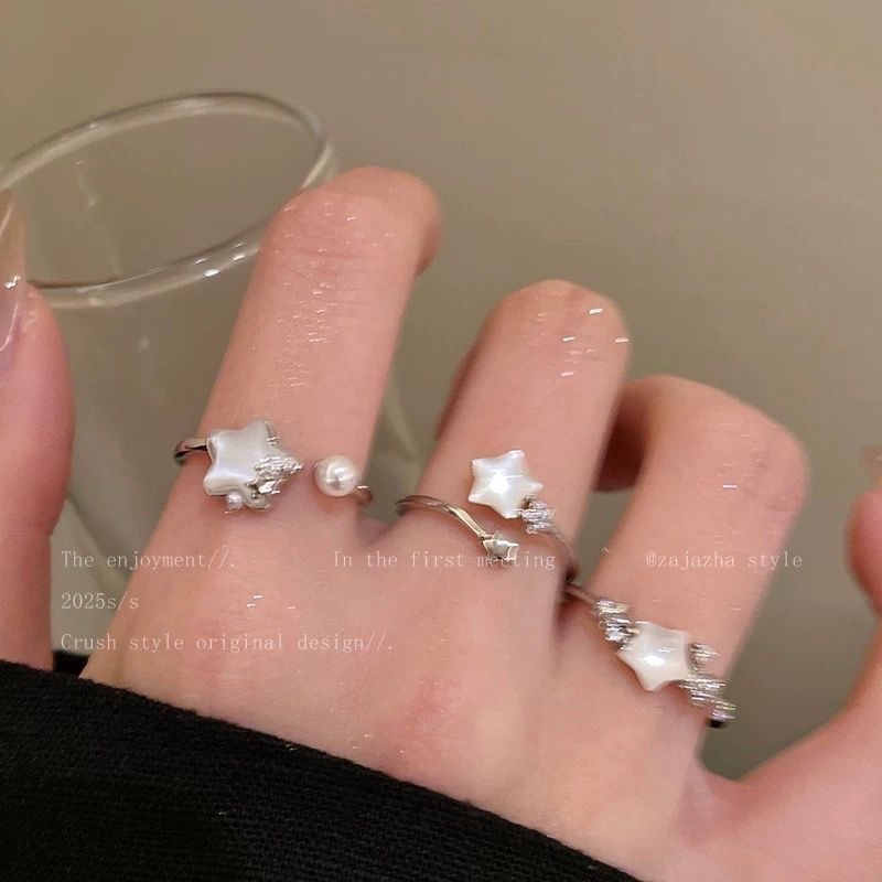 星星珍珠开口戒指女2025新款高级感食指戒小众时尚个性指环可调节|undefined