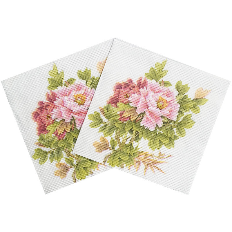 [ready Stock] Colorful Printed Napkin Peony Flower Facial Tissue Holiday Party Party Decoration Tissue Hot Selling