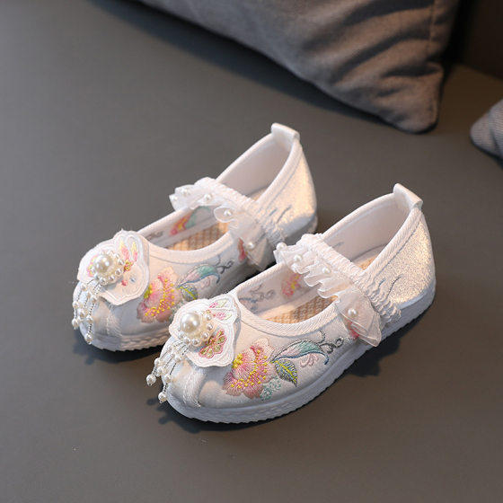 Hanfu embroidered shoes girls' ethnic style shoes performance shoes Children's handmade cloth shoes ancient style hanfu shoes performance ancient costume shoes