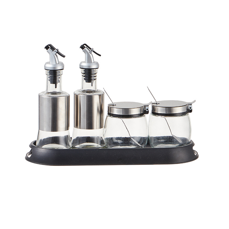 Precio de fábrica suministros de cocina condimento tarro condimento botella caja de almacenamiento combinación condimento botella traje vidrio condimento botella sal tarro