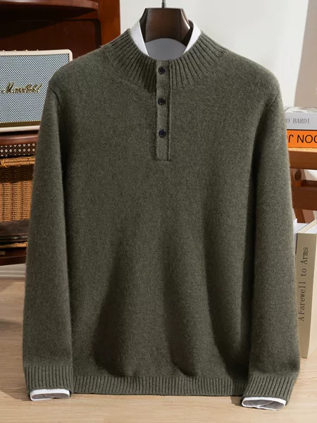 Thickened Half-Turtleneck 100% Pure Cashmere Knitted Base Sweater for Men, Half-Buttoned, Loose Casual Oversized Sweater Wholesale