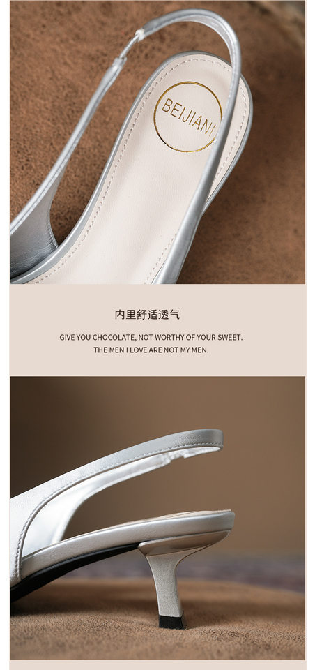Sandal nữ bít mũi hở gót vải satin mũi vuông gót thấp thanh lịch — Màu bạc, Màu hồng nhạt, Màu trắng ngà chi tiết 6