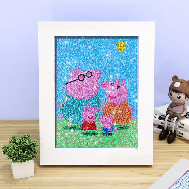 Pintura de diamante DIY con marco de fotos para enviar lleno de diamantes y pintura de diamantes para hacer pintura al óleo de dibujos animados educativos para niños 2024 ladrillo pegajoso y diamantes brillantes
