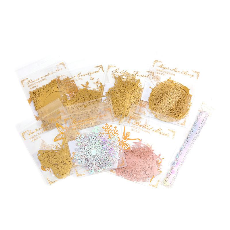 Mo tinta estampado de oro hueco papel de encaje romántico serie de cuentas retro DIY material de decoración 10