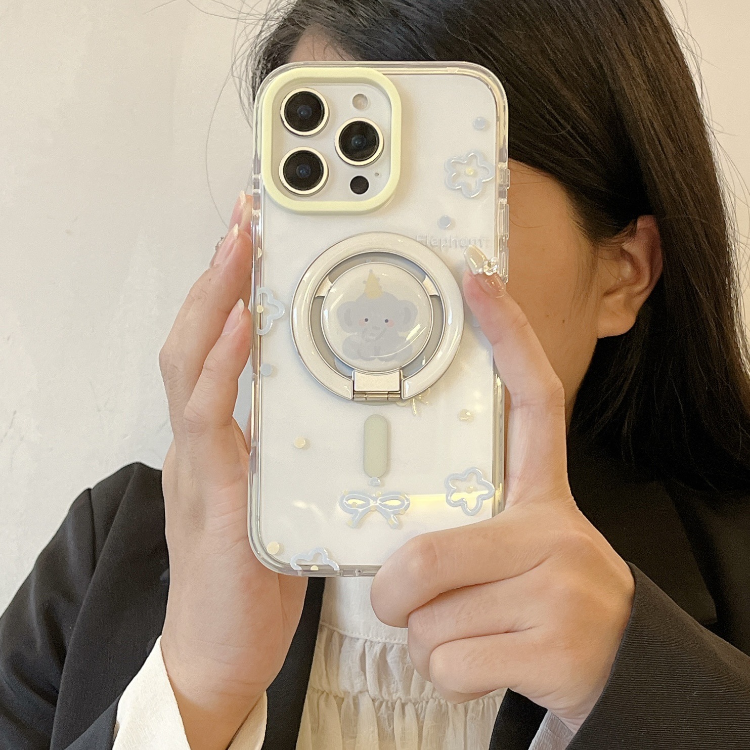 Soporte de elefante magnético de alta gama para Apple 15/16 funda para teléfono móvil 14ProMax bowknot 16Pro femenino 15