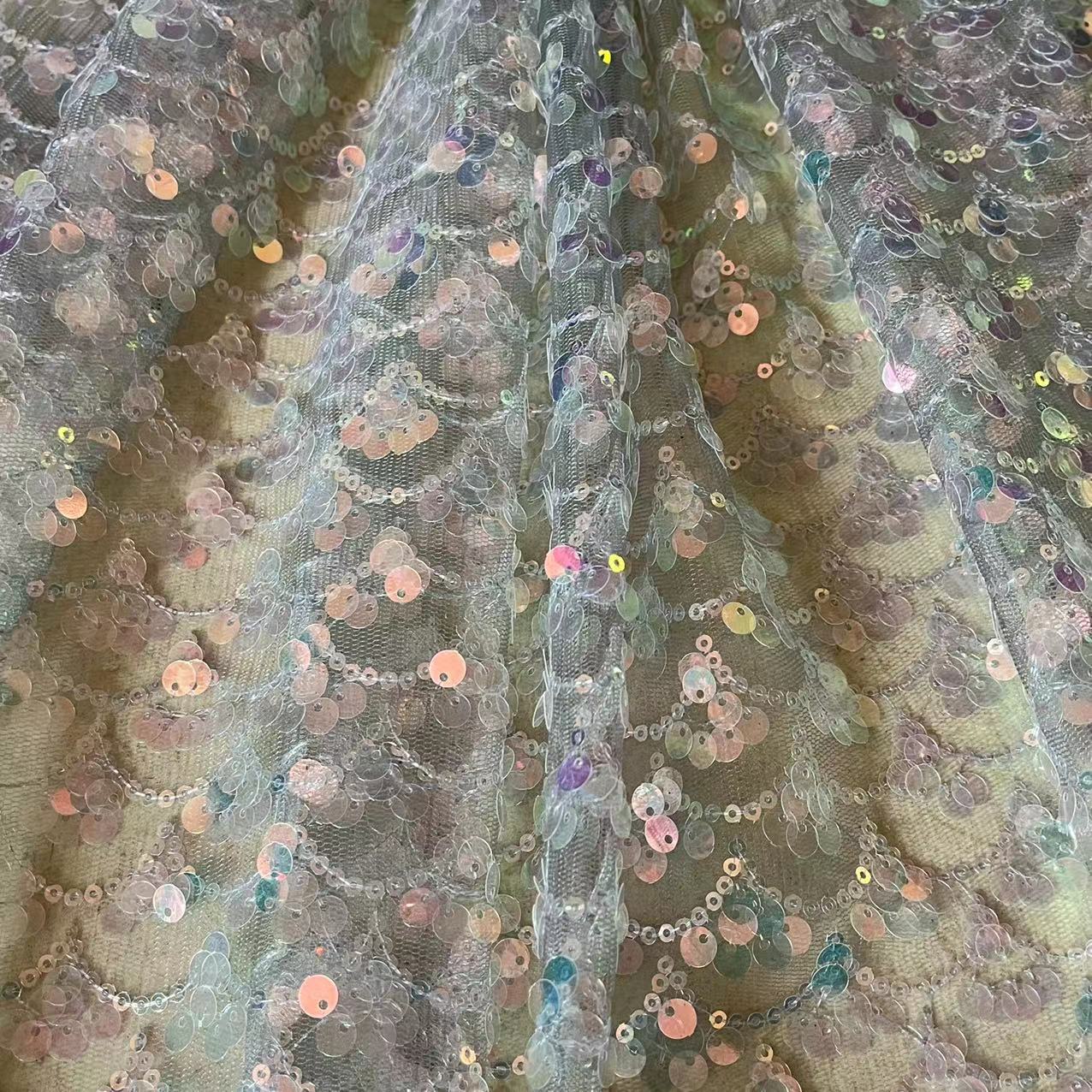 9MM密版 3+7网布亮片绣面料 舞蹈服装面料 婚庆舞台装饰面料