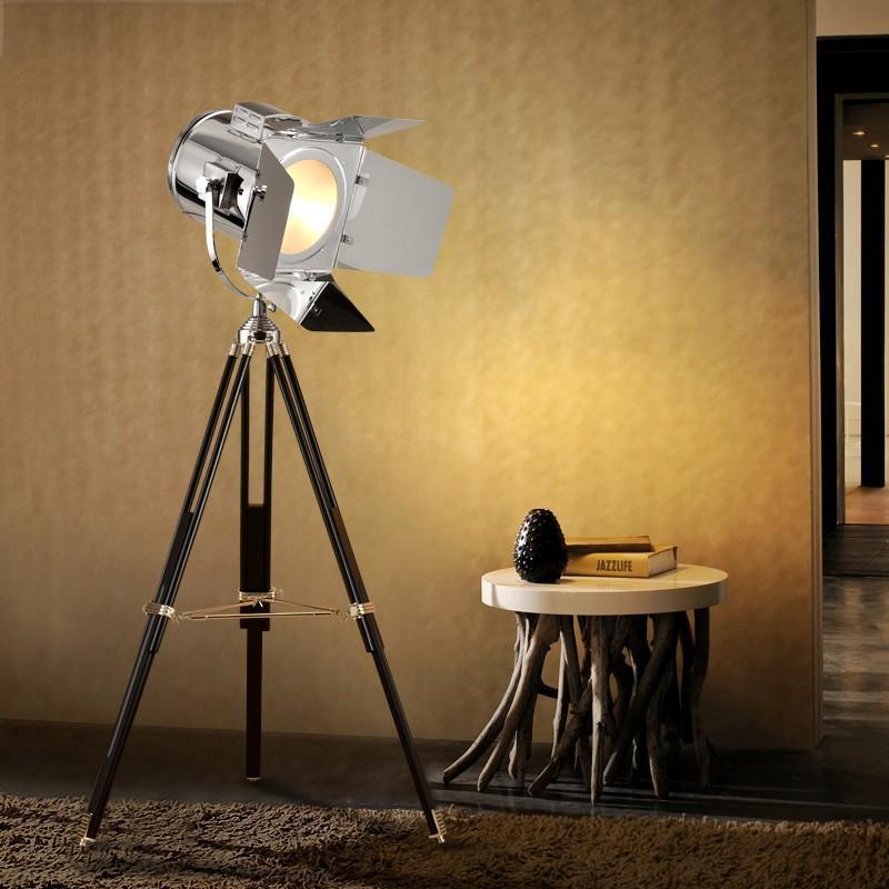 Retro Style Wooden Study Photography Lamp Living Room Lamps Tripod Stainless Steel Floor Lamp Tripod Floor Lamp
