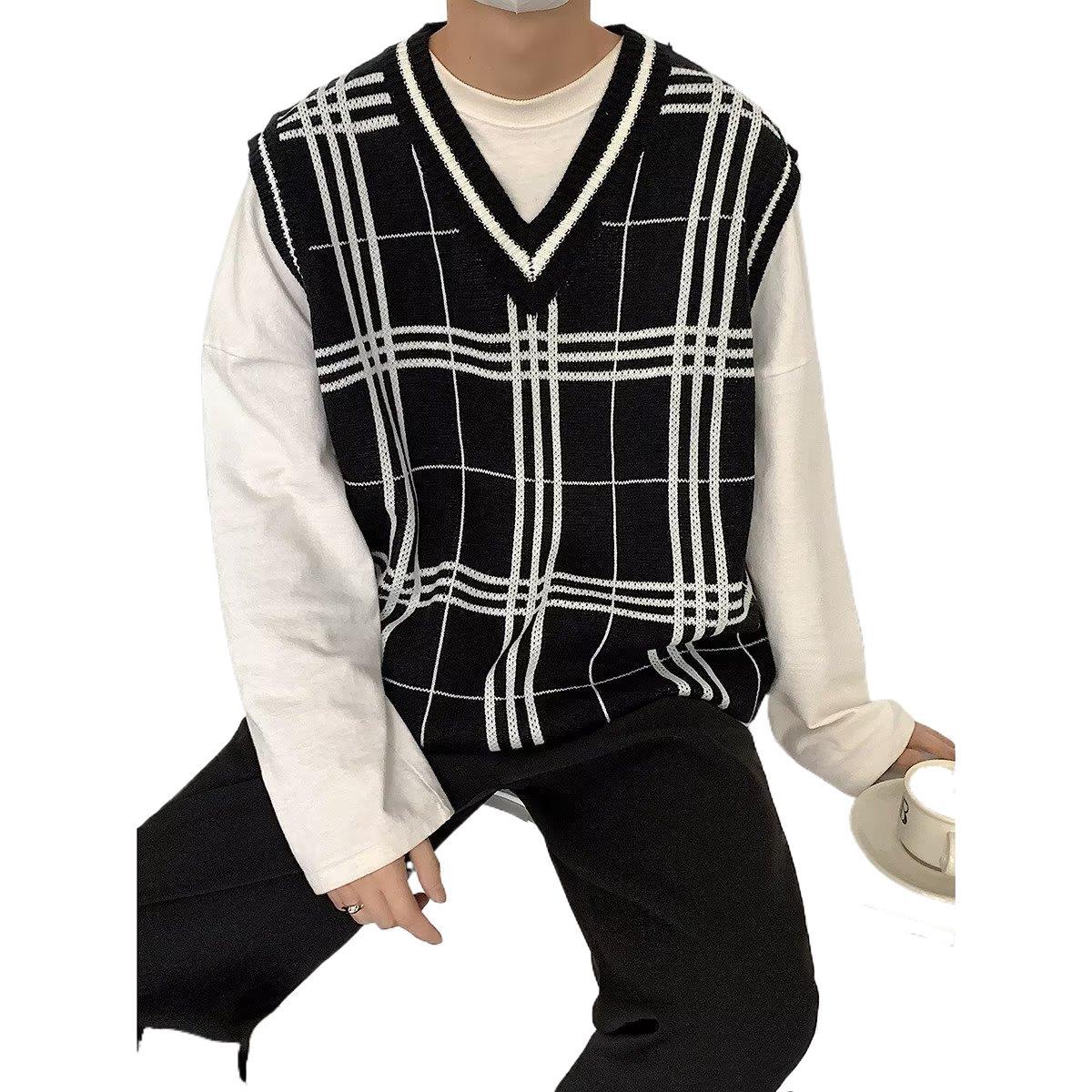 A cuadros grandes de punto pequeño chaleco suéter de primavera y otoño chaleco exterior apilado chaleco adelgazante de moda nuevo chaleco a juego