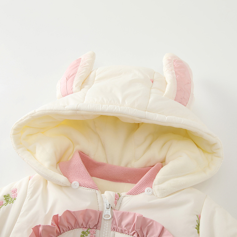 겨울 옷  옷 기모 두꺼운  점프 수트 자수  옷 후드 의상