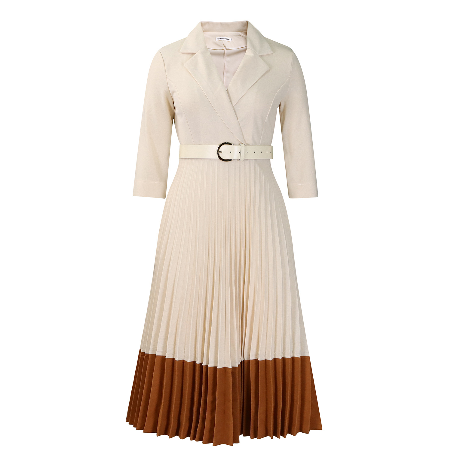 Abbigliamento da donna Autunno e inverno Moda Completo colletto elegante abito plissettato_voghion.com