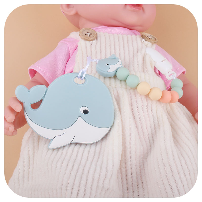 Suministros para bebés de silicona ballena mordedor chupete traje bebé de silicona chupete clip Amazon cadena anti-caída Nuevo