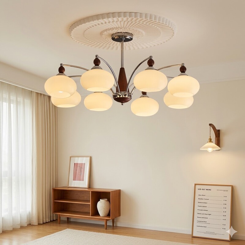 Bauhaus cream style mid-ancient living room bedroom chandelier designer walnut creative Persimmon glass dining room lamps