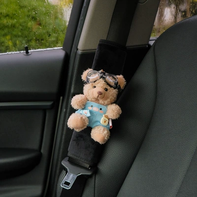 Seat belt shoulder pad pad car safety belt set - blue-overalls-bear-black-velvet-shoulder-pads-single