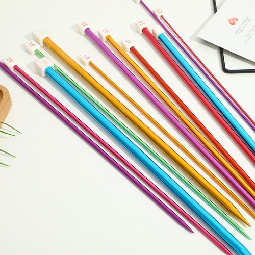 Colored aluminum oxide sweater needle diy knitting tool single head stick needle sweater needle scarf needle single head 35cm set