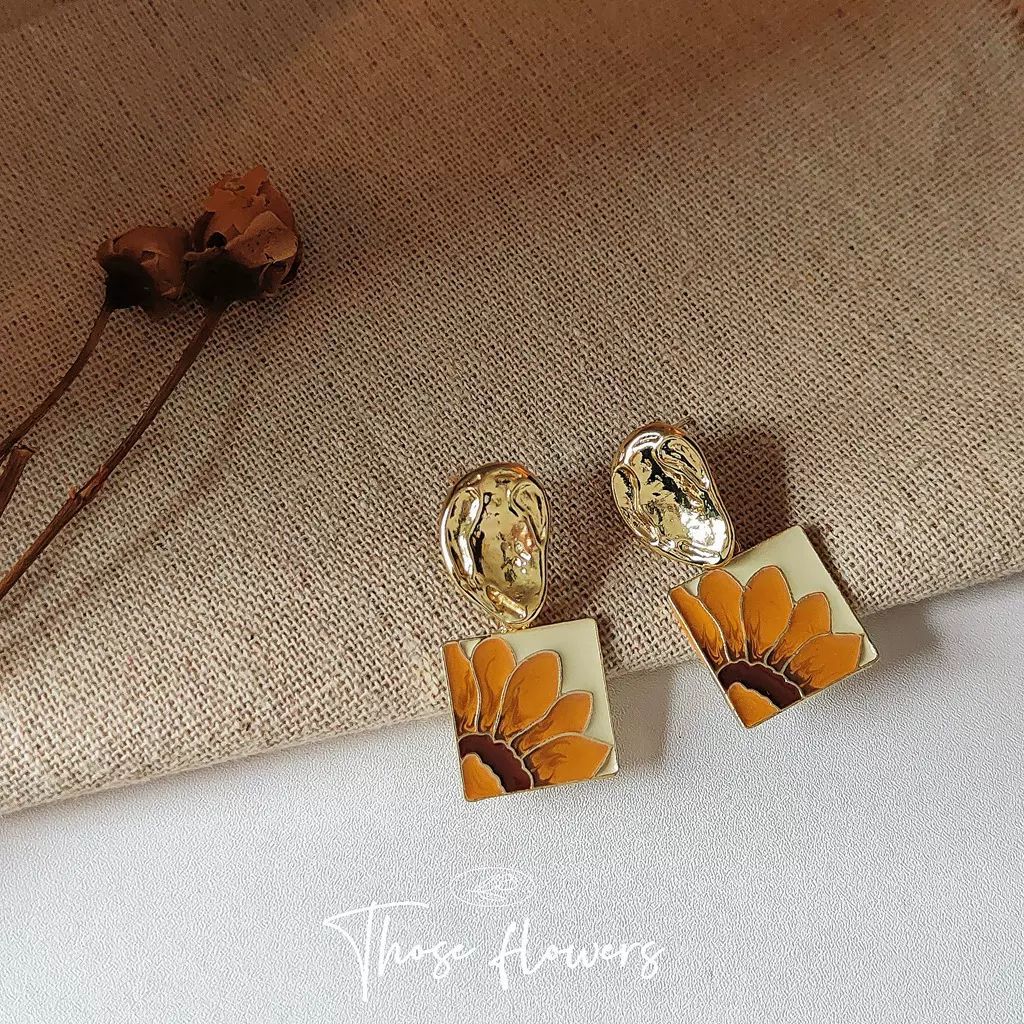 Creative small design retro brand square summer geometric earrings