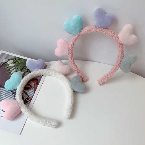 Korean Five Hearts Plush Headband Trendy Fashion Cute Personality Hair Pin for Women and Internet Stars Face Washing Hair Band