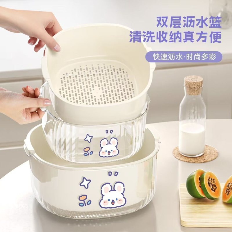 二層の極厚野菜洗いと水切りバスケット、プラスチック製のキッチン水切りバスケット、多目的リビングルーム野菜洗い、家庭用野菜バスケット、果物と野菜|undefined