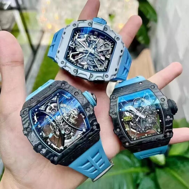 Richard Mille Rm35-03 Mechanical Barrel-Shaped Transparent Hollow-Out Luminous Waterproof Men's Watch Carbon Fiber