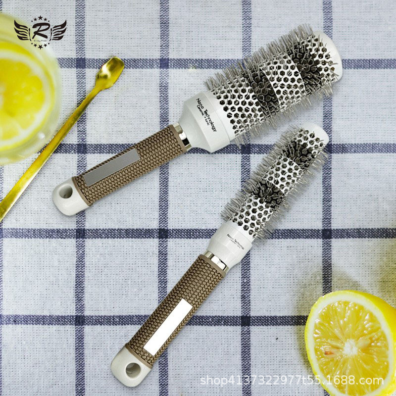 Cerámica tubo de aluminio rodillo peine conductividad térmica peine esponjoso profesional peinado curling peine de alta temperatura resistente no decoloración tubo de aluminio peine