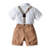 Летняя рубашка для мальчиков, подтяжки, шорты, платье, детский комплект, 4 предмета