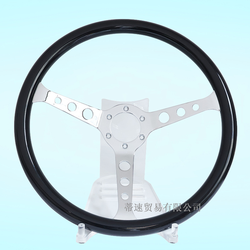 Factory Direct Sales Car Modification Glossy Black Round Hole Steering Wheel 15inch Electroplated Universal Racing Steering Wheel 380mm