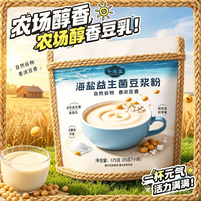 Sea Salt Probiotic Soy Milk Powder 175g Sugar-Free Instant Drink Mix 7 Single-Serve Sachets overview