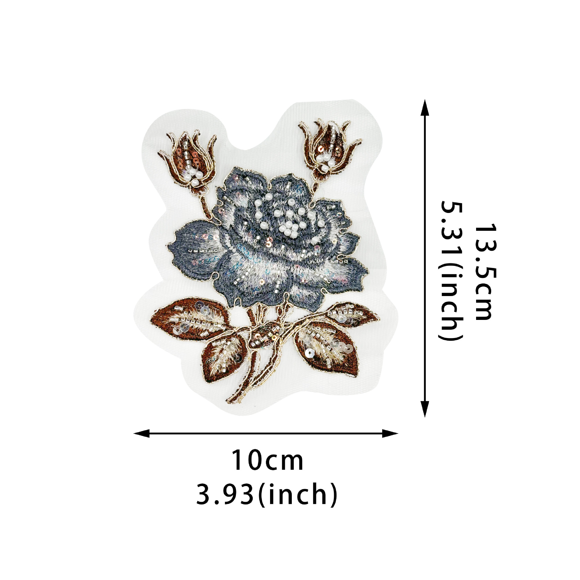 Sequinilla marrón perla bordada flor de tela decal flor de patrón brotes ropa zapatos sombreros accesorios de decoración DIY