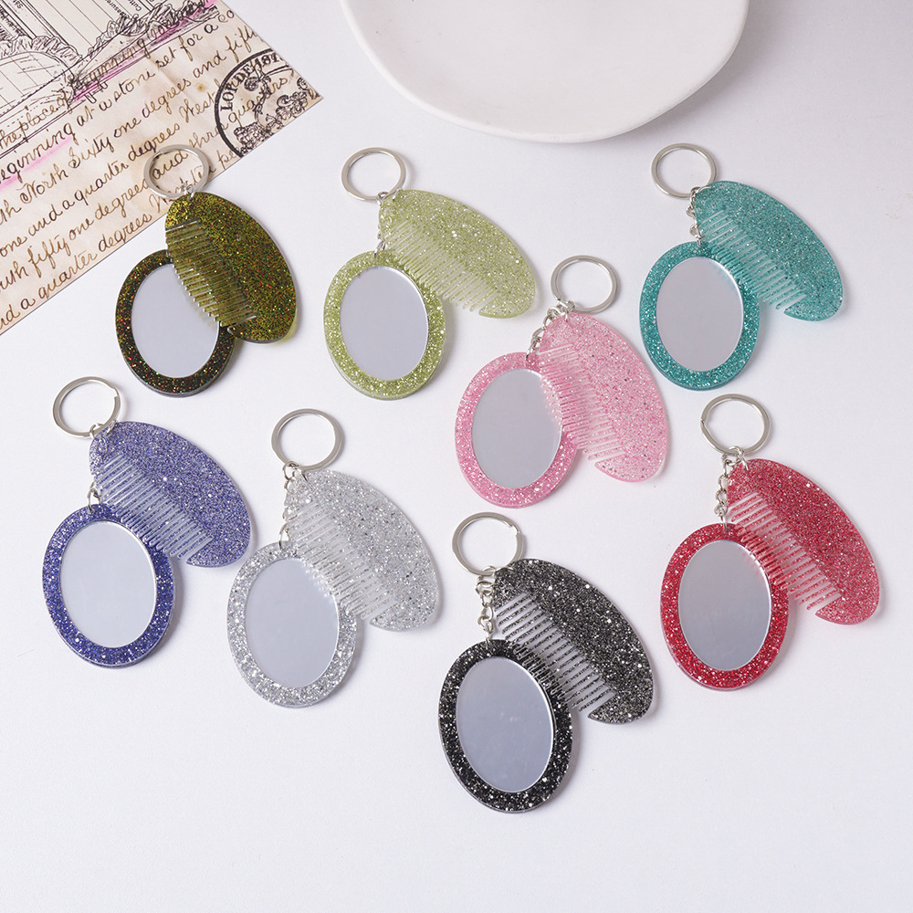 Oval Comb Mirror Pendant Glitter Set For Bags And Keychains_voghion.com