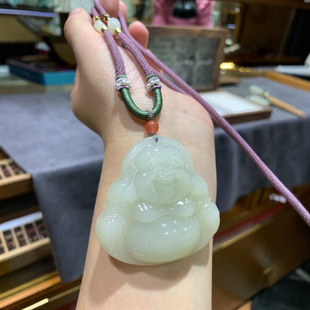 Jin Yu Tang Xinjiang Hetian Jade Maitreya Buddha Bingying Water Run Oil Run as Fat Color Refreshing Carved Smiling Buddha