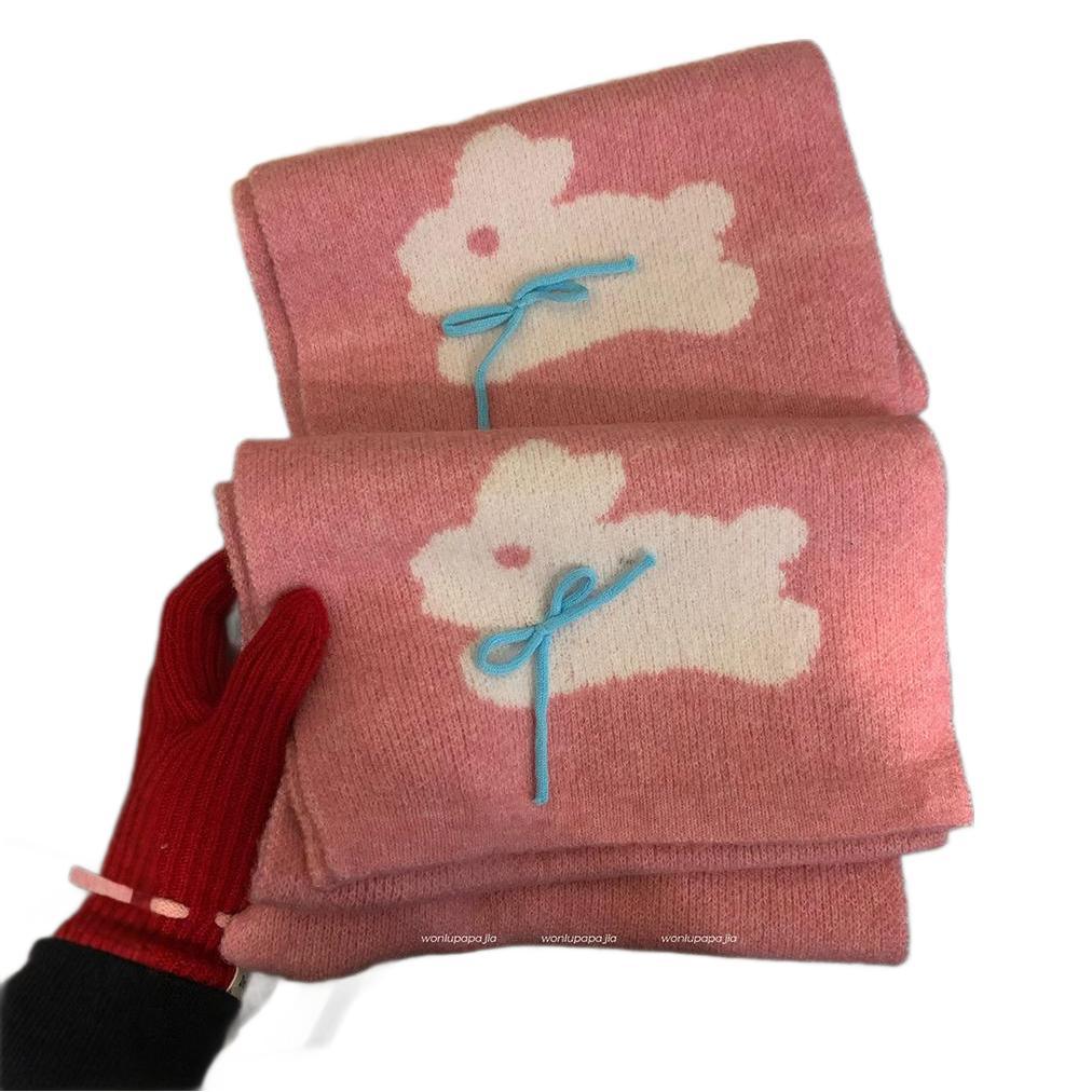 Winter 2024 New Warm Knitted Female Cute Rabbit Bow Leisure Outdoor Windproof and Cold resistant Scarf_voghion.com