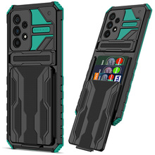 新适用三星S22插卡手机壳A33/A53后盖式金刚卡包支架TPU+PC保护壳