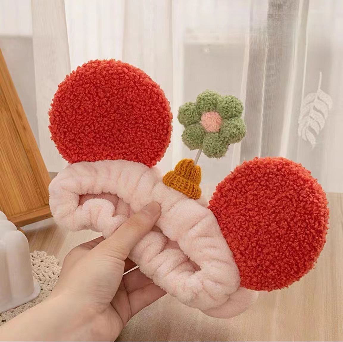 Lavado de la cara banda de pelo de moda femenina Coreana Red diadema roja estudiante dulce Linda máscara de maquillaje banda de pelo horquilla