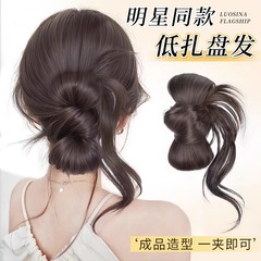 丸子头假发抓夹慵懒鸡毛花苞头发包一体式后脑勺低盘花苞假发发圈