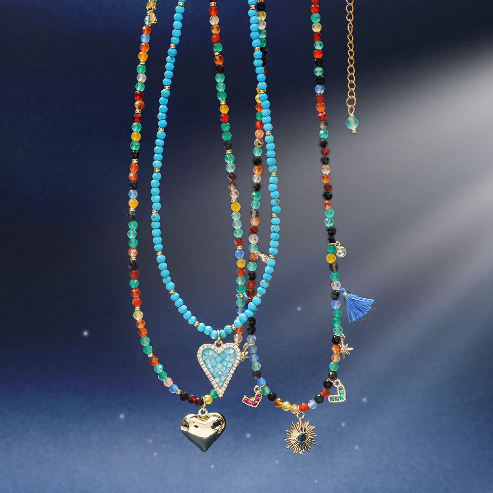 20g Weight Necklace Classification 1 Piece Quantity Travel Occasion Alloy, Agate Material Heart Shape Pattern Women's Gender Beaded Design Ethnic Style, Bohemian Style Ethnic Style Bohemian Heart Shape Alloy Agate Necklace In Bulk 1