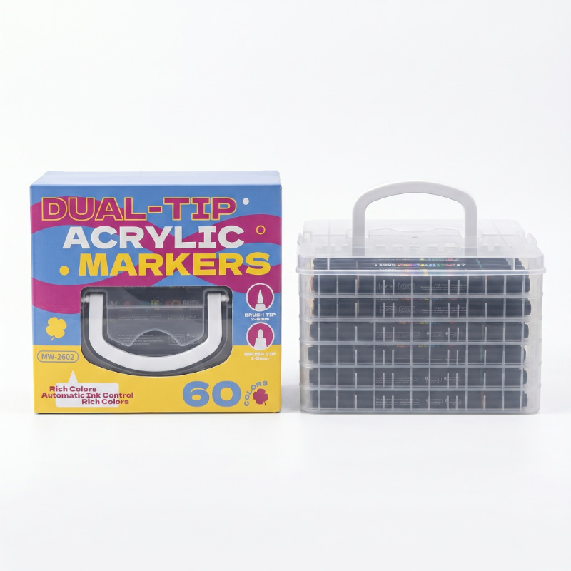 Caja apilada de gran capacidad doble cabeza acrílico marcador de lápiz de dibujo de arte infantil color opaco plegable color graffiti marcador de lápiz