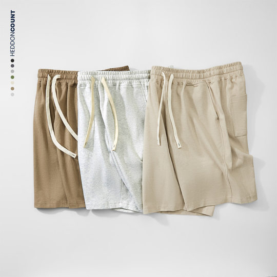 Men's 260g Twill Double-Sided Cotton Breathable New Japanese-Style Five-Point Sports Straight-Leg Sweatpants Men's Mid-Length Pants