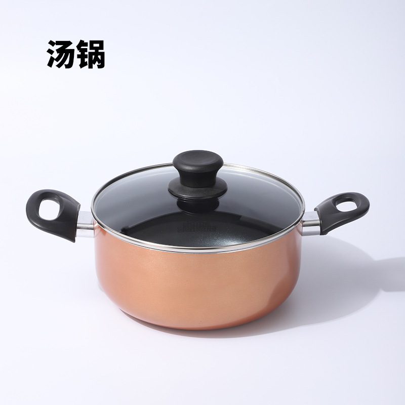 Fábrica de fuente nueva olla de aleación de aluminio casera filete frito frito de huevo no pegajoso doble oreja olla de sopa de sopa al por mayor