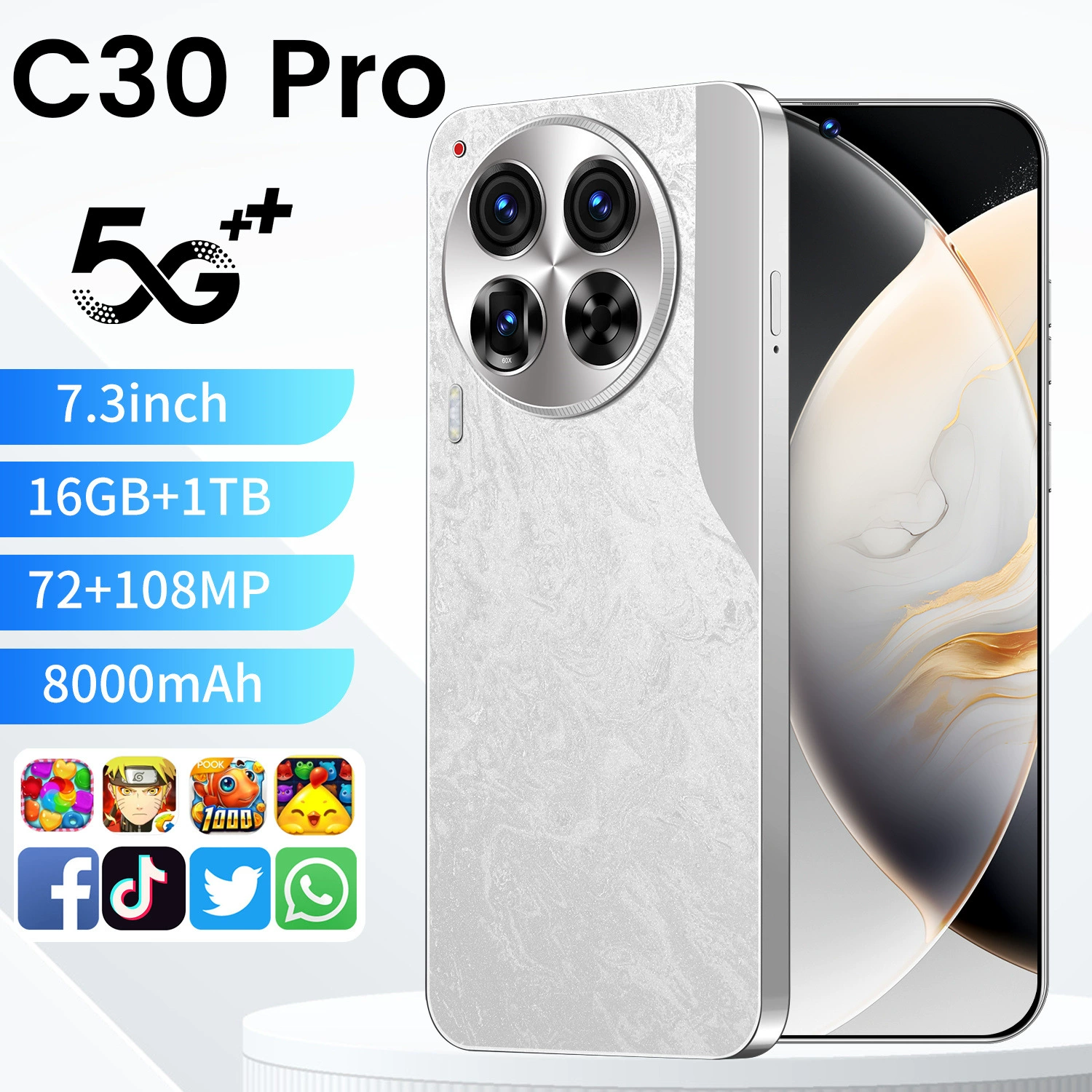 Оригинальный смартфон большой диагонали Pro, C30, 5G, широкоформатный экран