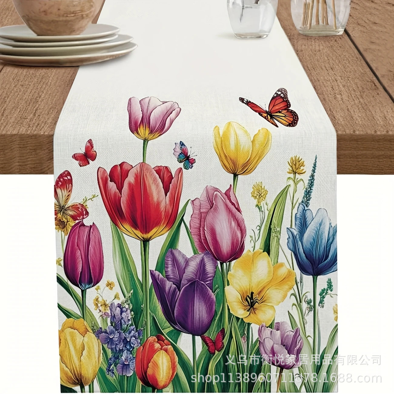 Bandera de mesa de flores de primavera transfronteriza, hogar, comedor, sala de estar, mesa de comedor, decoración de vacaciones al aire libre, mantel de mesa