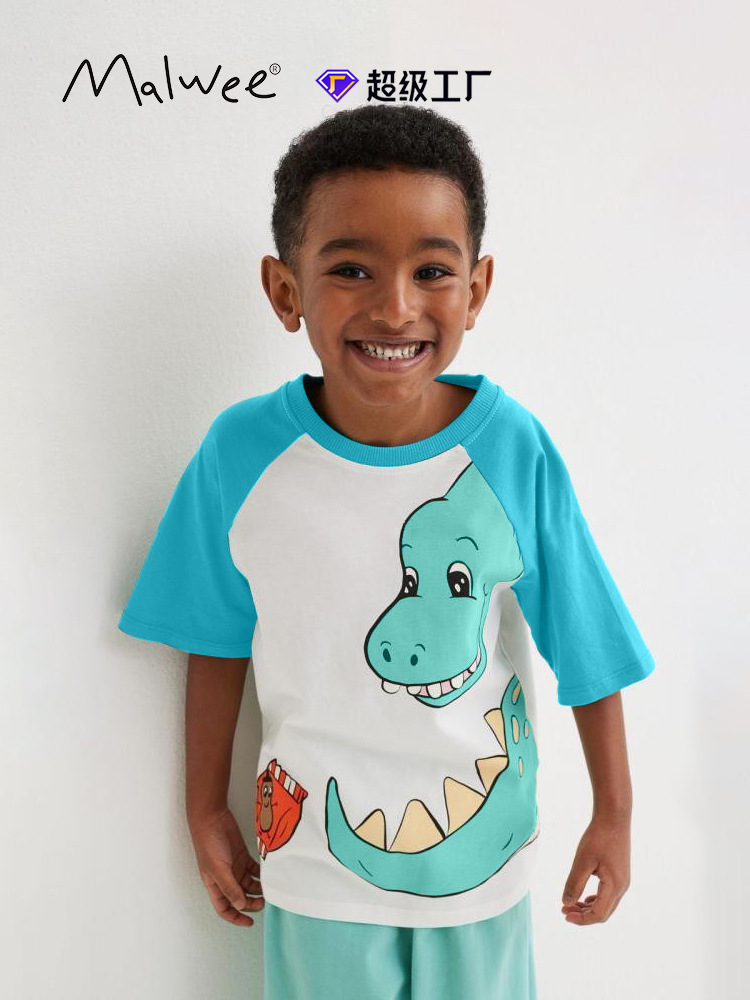 Camiseta de manga corta para niños malwee transfronteriza, ropa de verano para niños pequeños y medianos, transpirable y absorbente de sudor, cuello redondo, top para niños, nuevo estilo de verano