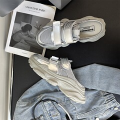 栢香妮BAHONGLY懶人網面老爹鞋女2024夏季厚底涼拖透氣包頭半拖鞋