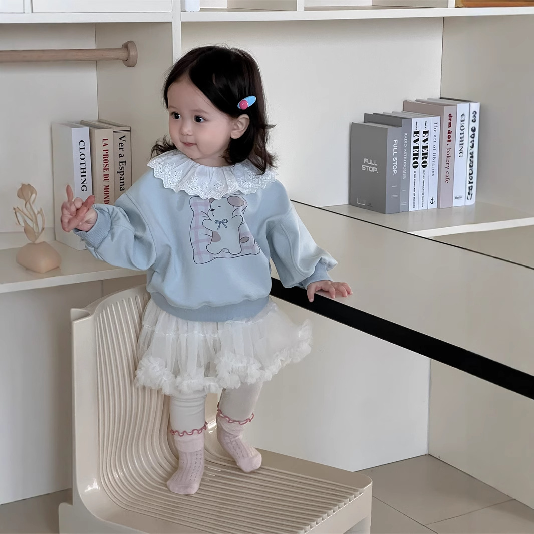 女宝宝秋季衣服卫衣套装韩版童装女童秋款卡通印花纱裙两件套秋装
