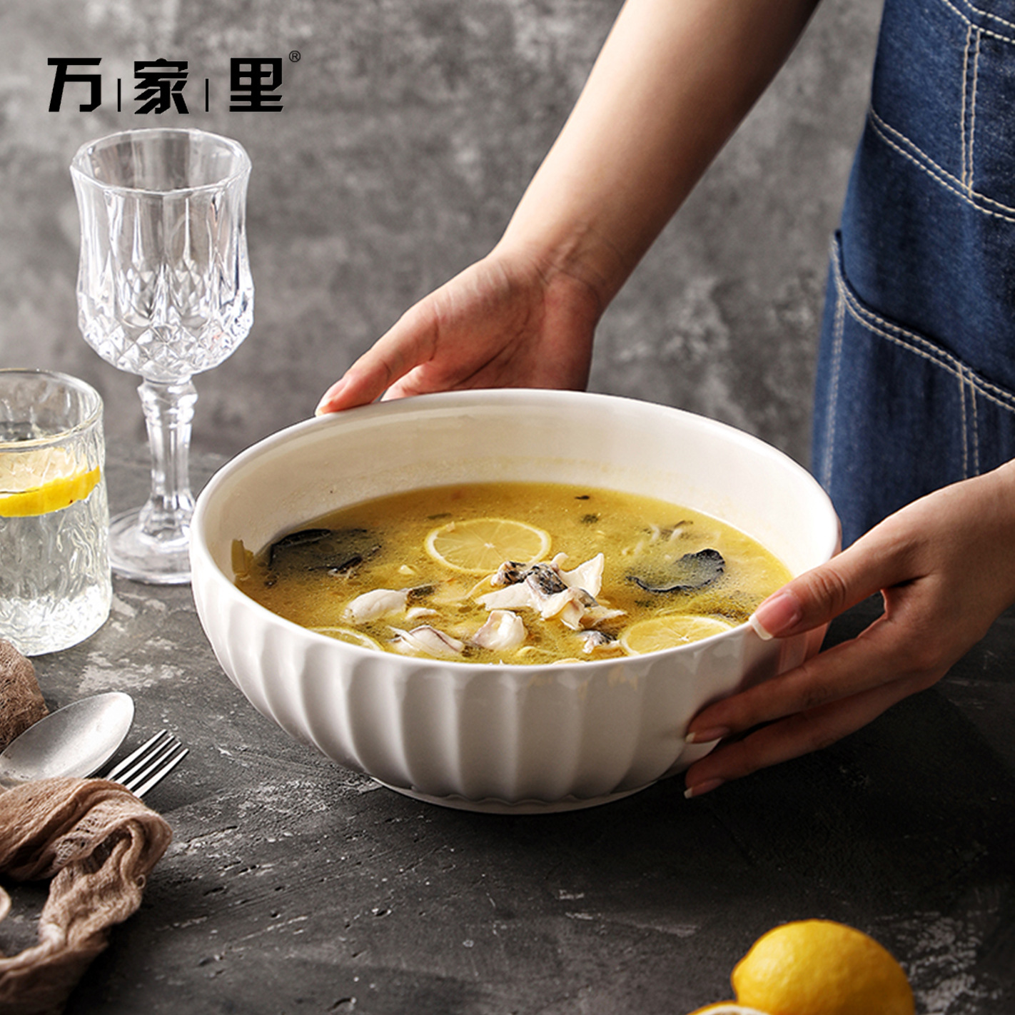 Pecado enchufe blanco puro tazón de cerámica gran tazón de cerámica de cocina de pescado hervido tazón de cerámica de gran tamaño