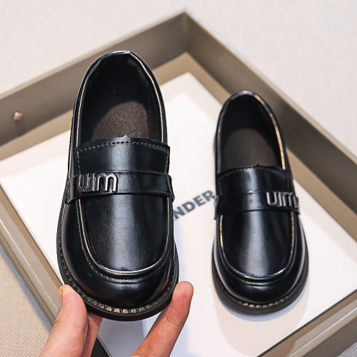 Children's Leather Shoes 2024 Spring Boys Black Dance Little Leather Shoes British Style Baby Primary School Children's Performance Shoes
