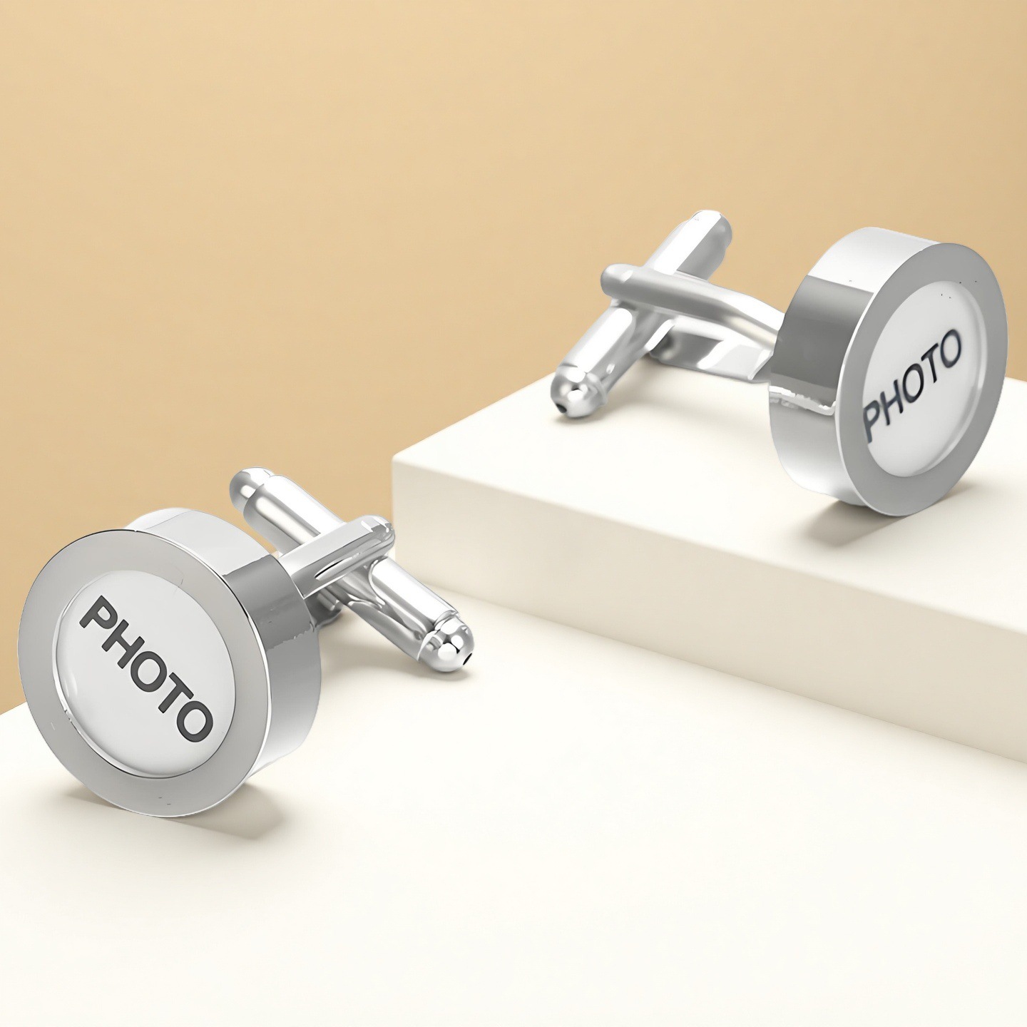 Photo Cufflinks Men Functional Cuffs Round Photo Frame Fit Photo Cuffpins