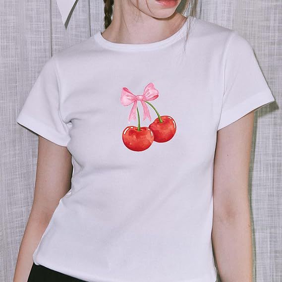 2025 Spring/Summer New Women's Graphic T-Shirt Cute Top Y2K Round Neck Short Sleeve T-Shirt Casual Streetwear