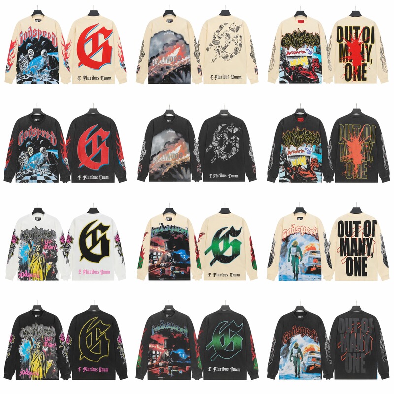 Cross-Border Wholesale Godspeed Long-Sleeve T-Shirt European and American Trendy Brand Rock High Street Washed American Retro Sweatshirt Base Layer
