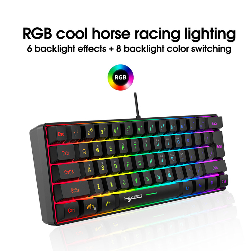 60% keyboard RGB light portable 61 key game film wired keyboard shortcut key combination keyboard mouse suit