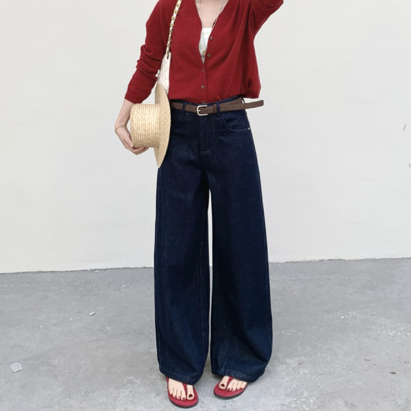 26 Spring New Collection: High-Quality Thirteen-Line Loose Straight-Leg Jeans for Women, Soft and Draped Wide-Leg Long Pants